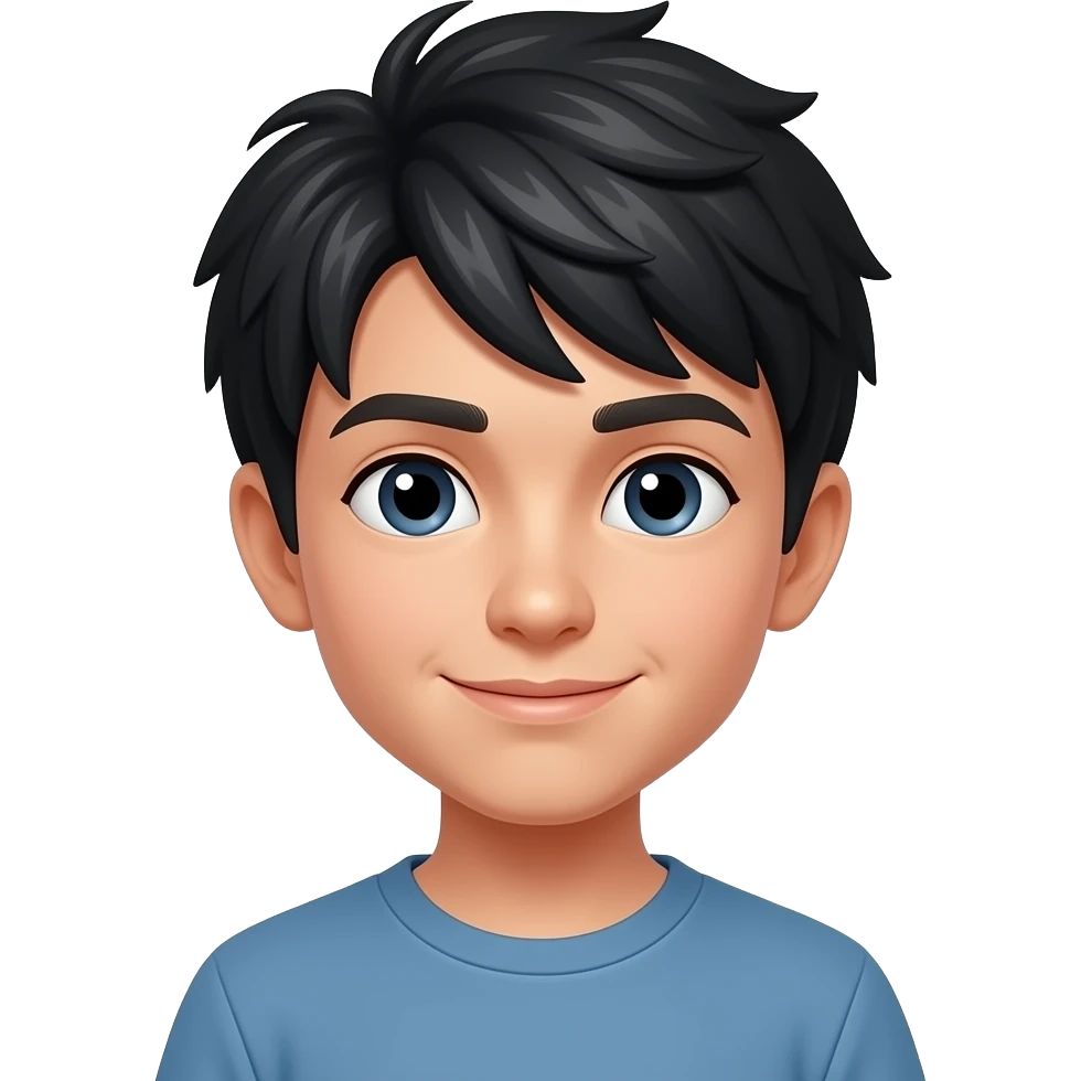 young looking teenage boy black hair emoji