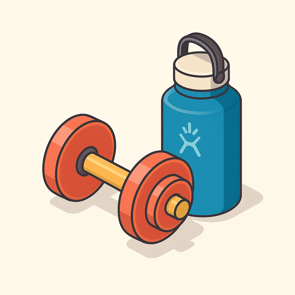 isometric 3d icon, gym weights and hydroflask, extra detail, no text emoji