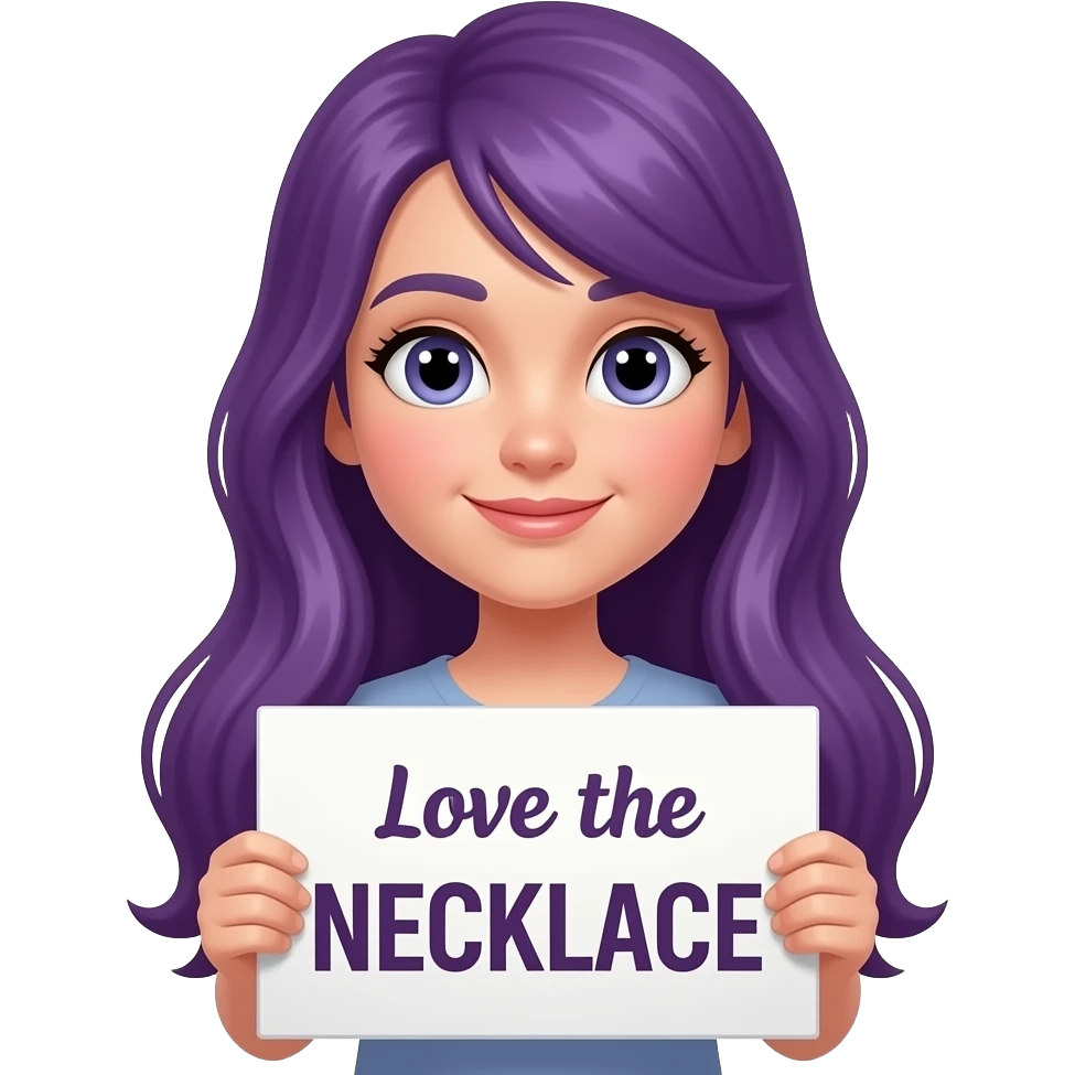 girl with long purple hair with a Love the NECKLACE sign emoji