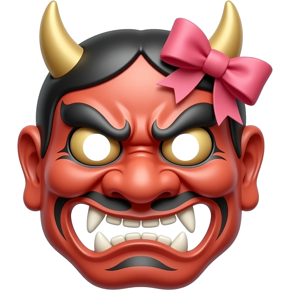 Japanese ogre mask with cute ribbon only on one horn emoji
