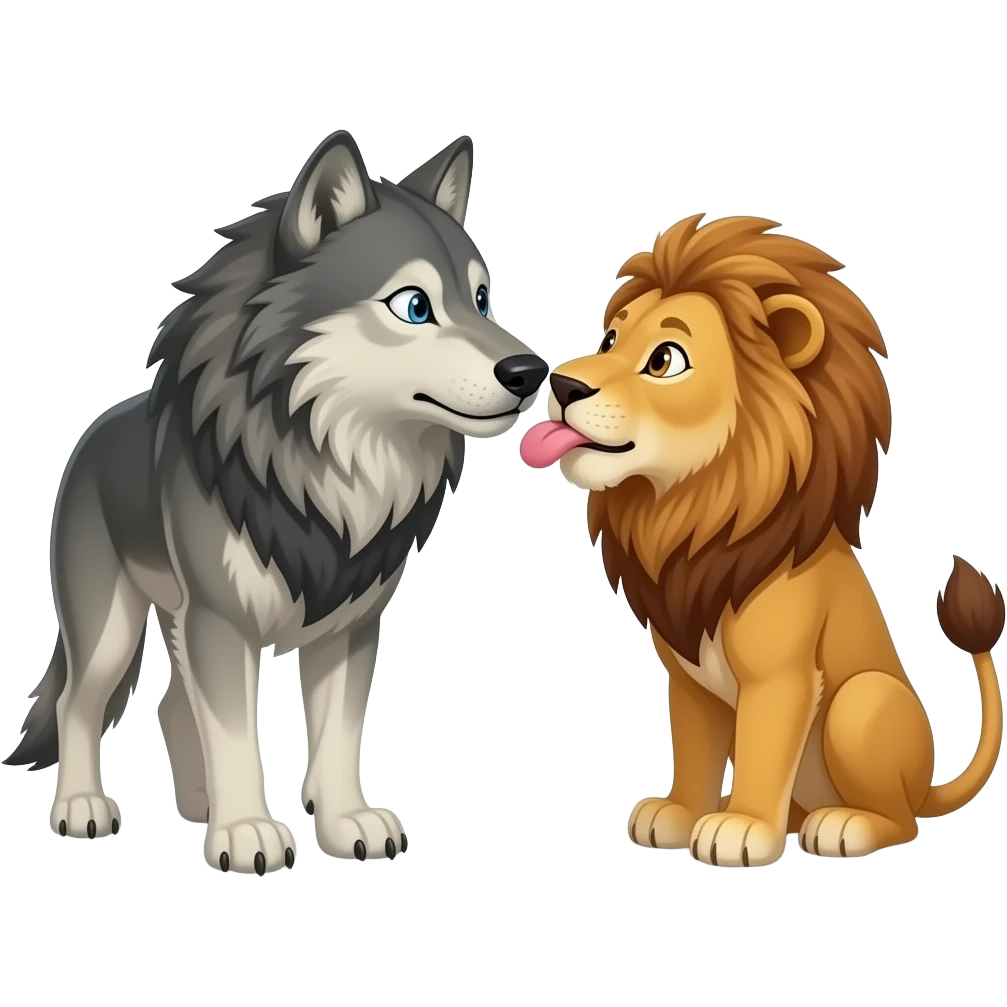 Leona animal envía beso a un lobo feroz emoji
