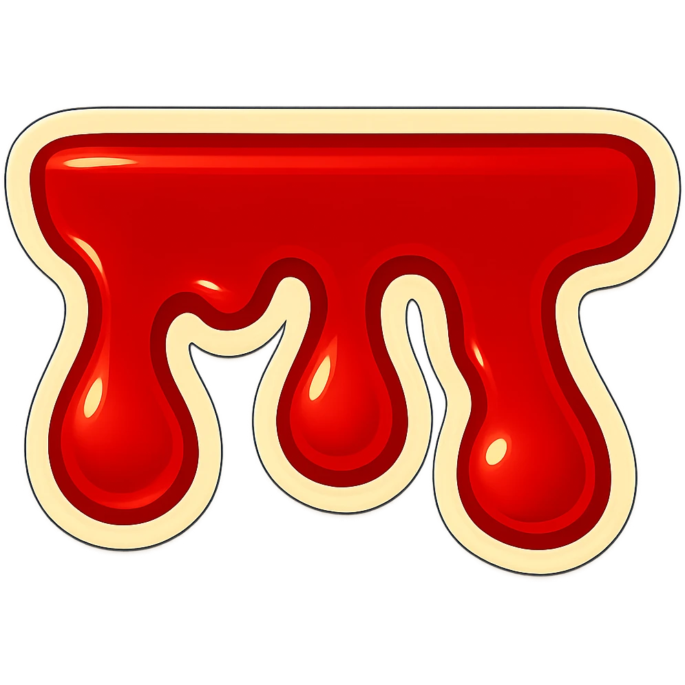 Make the blood drips even shorter and wider in a retro sticker style with a transparent background. emoji