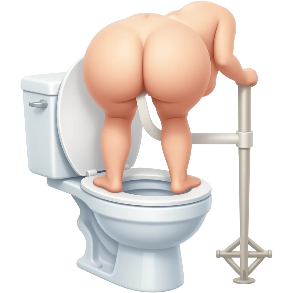 a naked woman on the toilet standing on the seat with a stick up her ass emoji