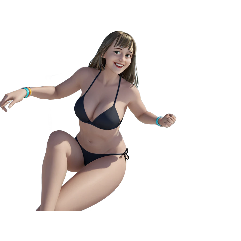 smiling girl in bikini by ocean emoji