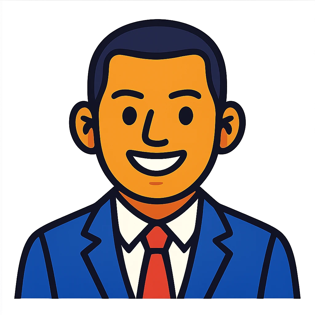 avatar image of a business man with black, very short hair cut, vibrant cartoon style emoji