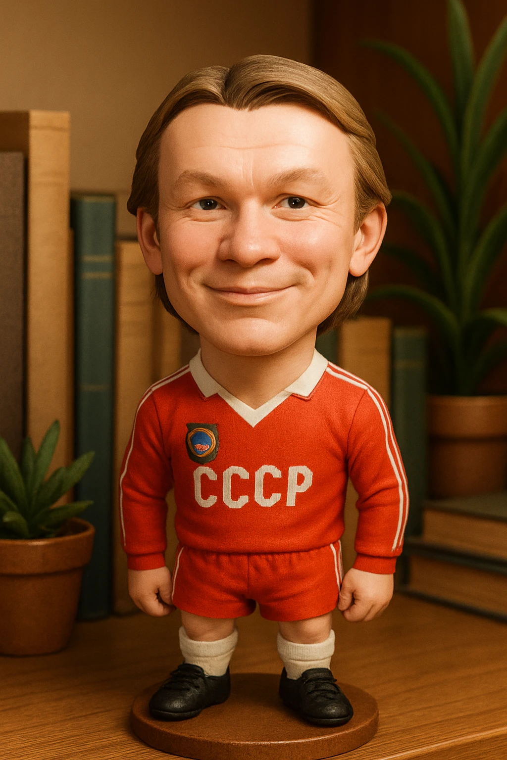 Олег Блохин в форме сборной СССР 1975 года смотрит на прямо на зрителя и слегка улыбается, освещение с левой верхней стороны кадра emoji