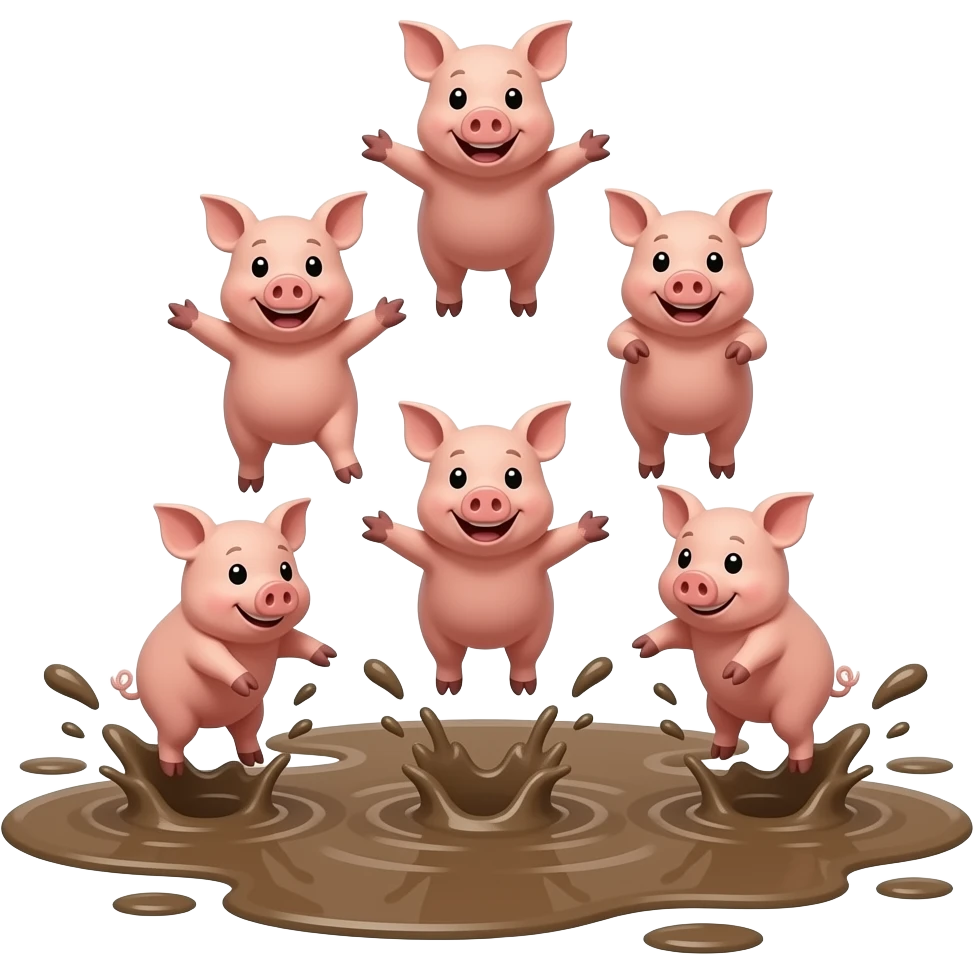 six pigs jump in a big mud puddle emoji