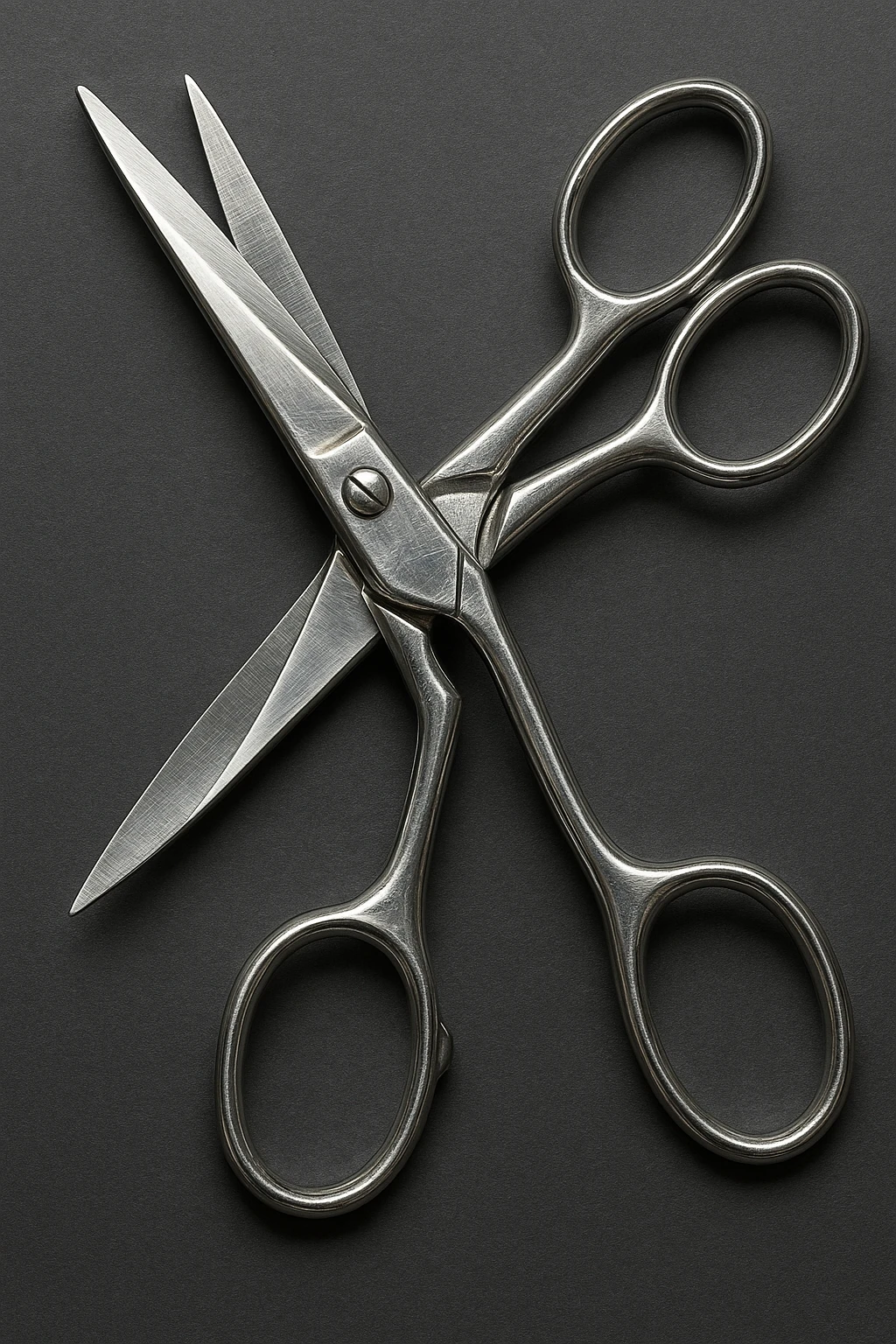 two scissors interlocked, realistic metallic style, detailed, shiny metal texture emoji