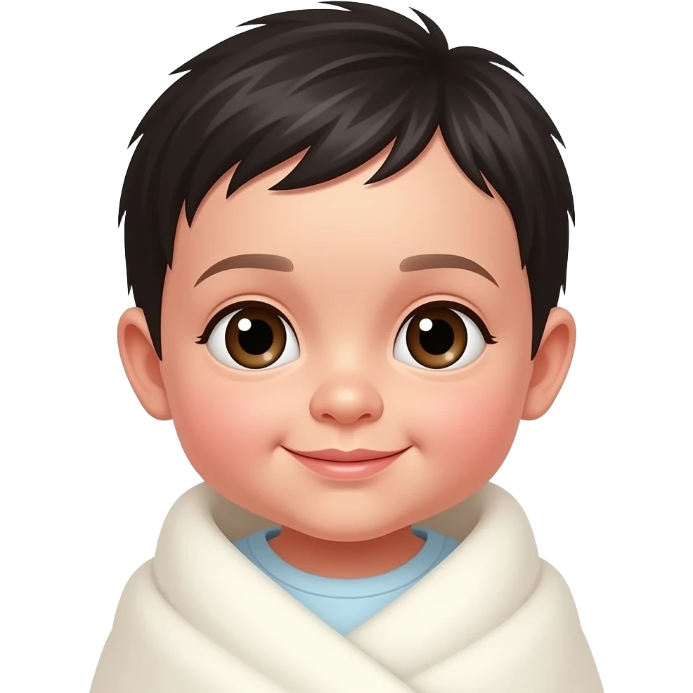 Newborn Baby girl with black hair and brown eyes swaddled in blanket emoji