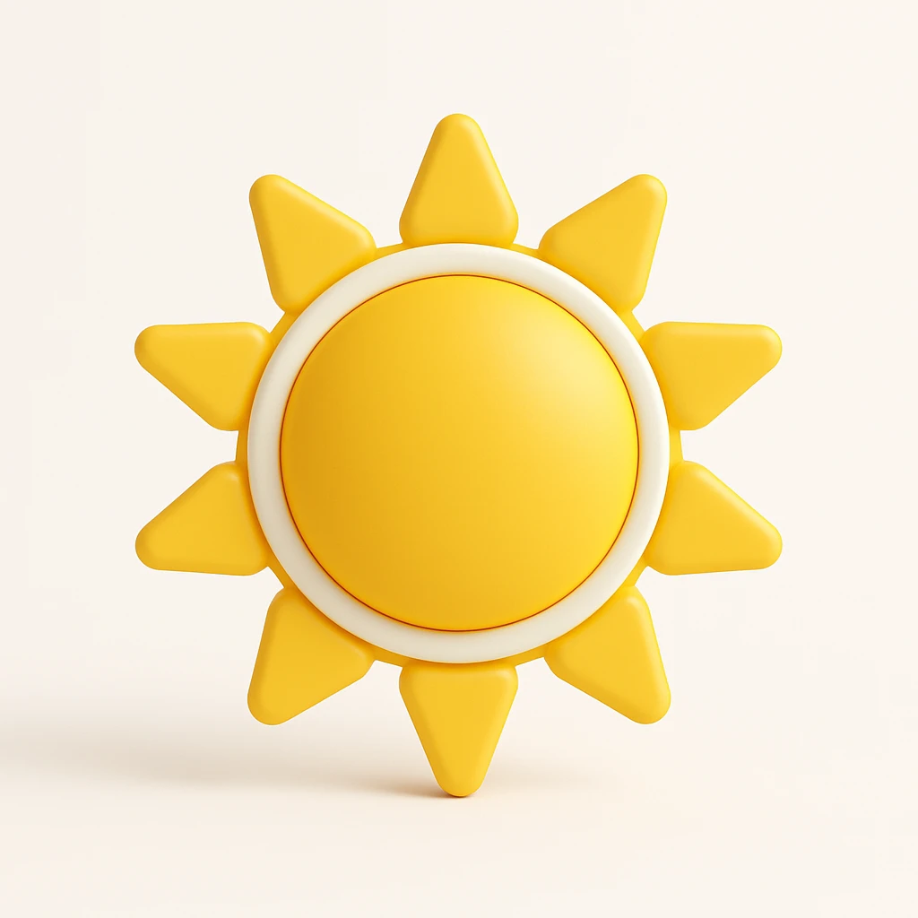 Isomorphic 3D Icon of Sun, Animated, Matte,  white background. High Resolution. emoji