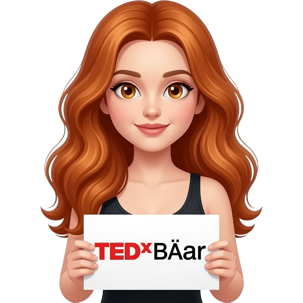 sexy girl with long wavy ginger hair and ginger eyes wearing a black tanktop is holding a white sign with TEDDYBÄR written on it emoji