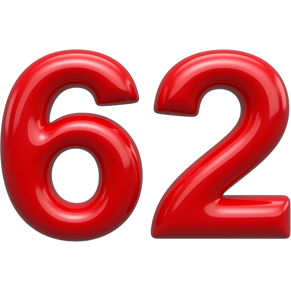 62 number red shining colour emoji