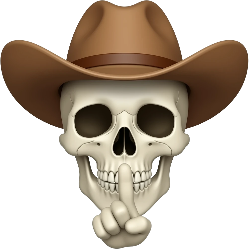 Cowboy Skull with his index finger to his lips, shhhh emoji