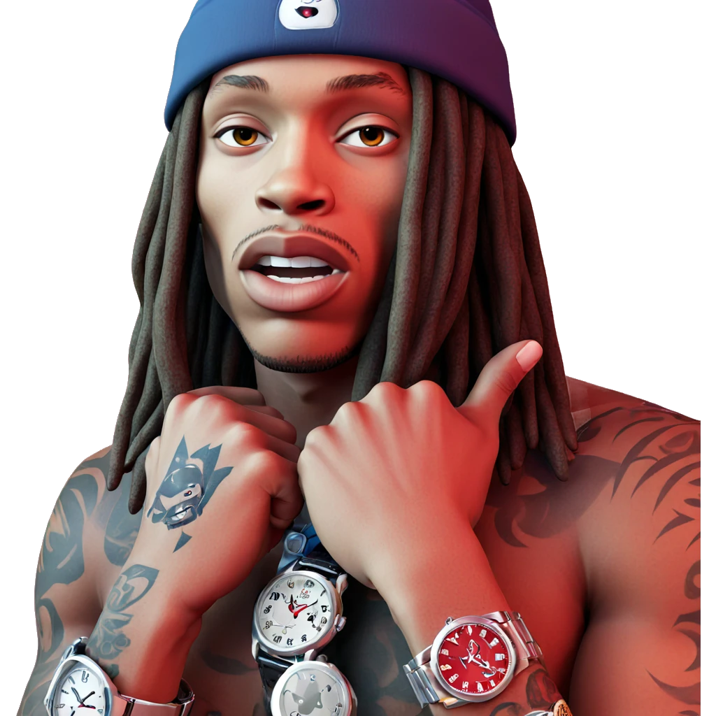 tattoed boy with hat and watch emoji