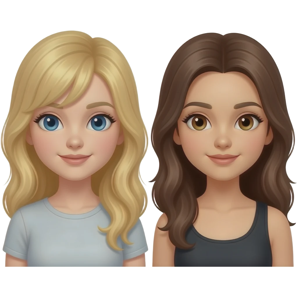 Ragazza bionda com occhi azzurri e ragazza mora con occhi marroni 💛 emoji
