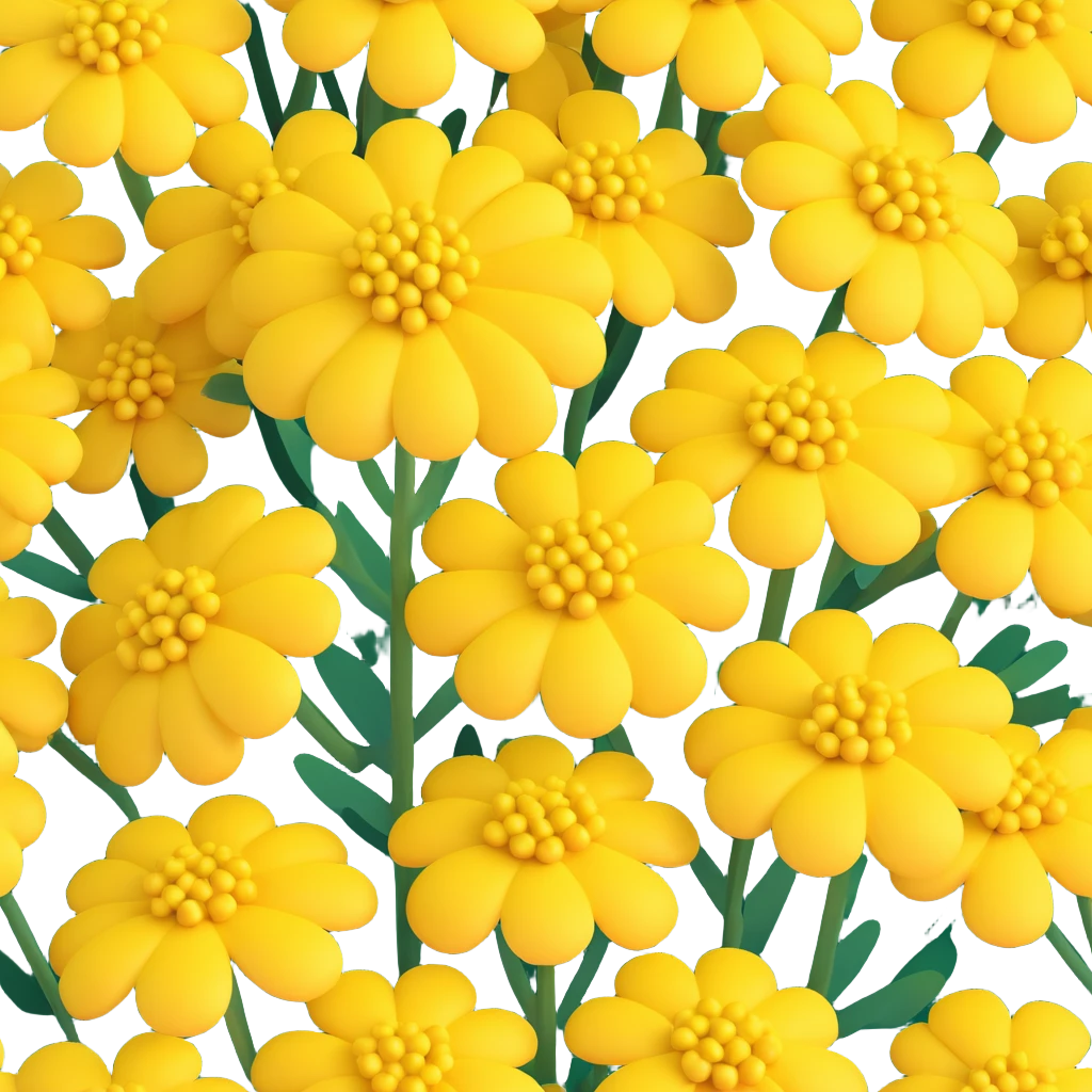 3D iOS style illustration of a yellow yarrow flower cluster, cartoonish, voluminous, expressive, no faces or smiles, emphasizing rounded dimensional shapes and bright natural colors, playful emoji