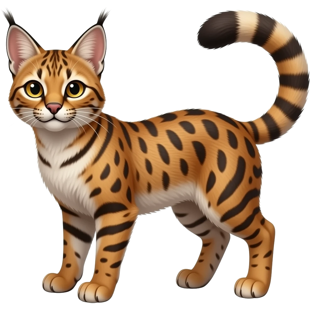 Tribal-Patterned vernid-Lykoi-Bobcat-Caracal-Serval-animal-hybrid-mix fantasy creature LiLaiRa Kamirah Falvie whiskers paws full body gradient stripes tufted tail feline emoji