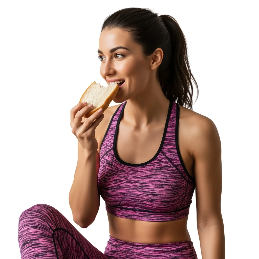 DONNA FITNESS CHE MANGIA PANE FELICE, IPERREALISTICA 4K, SENZA SFONDO emoji