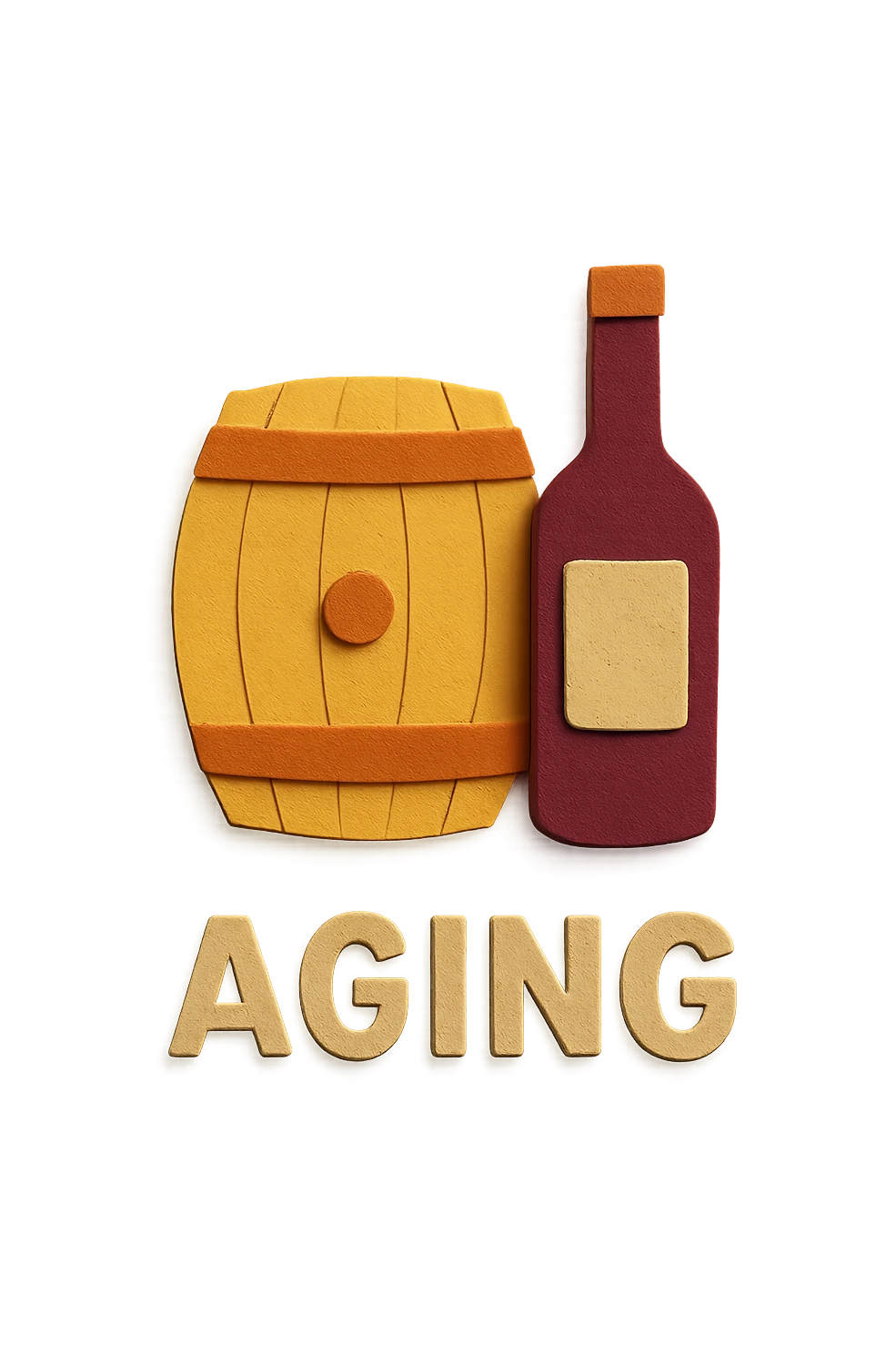 icon representing the 'aging' step in wine making process, paper craft style emoji