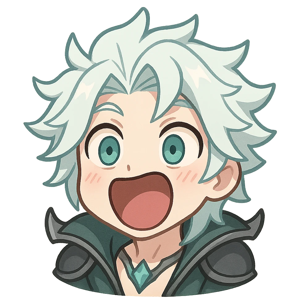 POG face Viego from League of Legends, chibi style, cute and exaggerated expression emoji