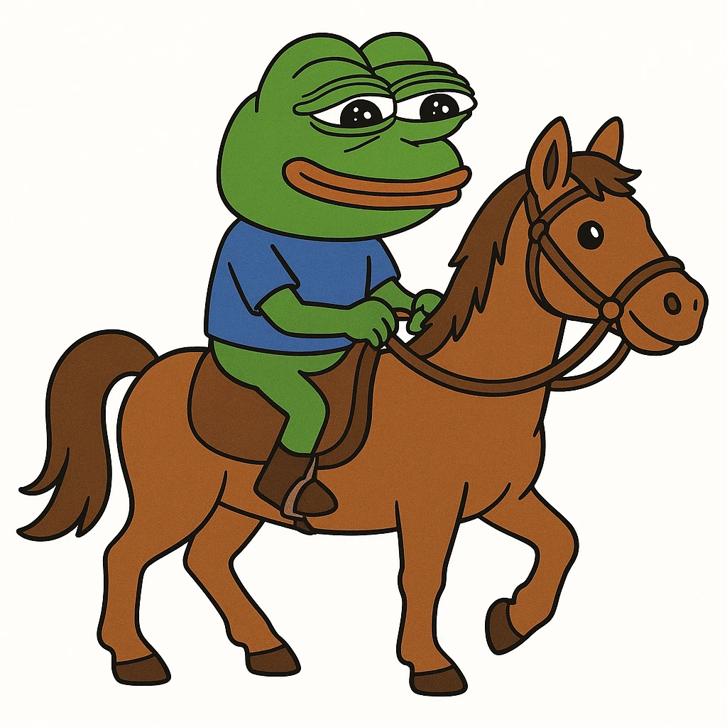 create a pepe riding horse, white background emoji