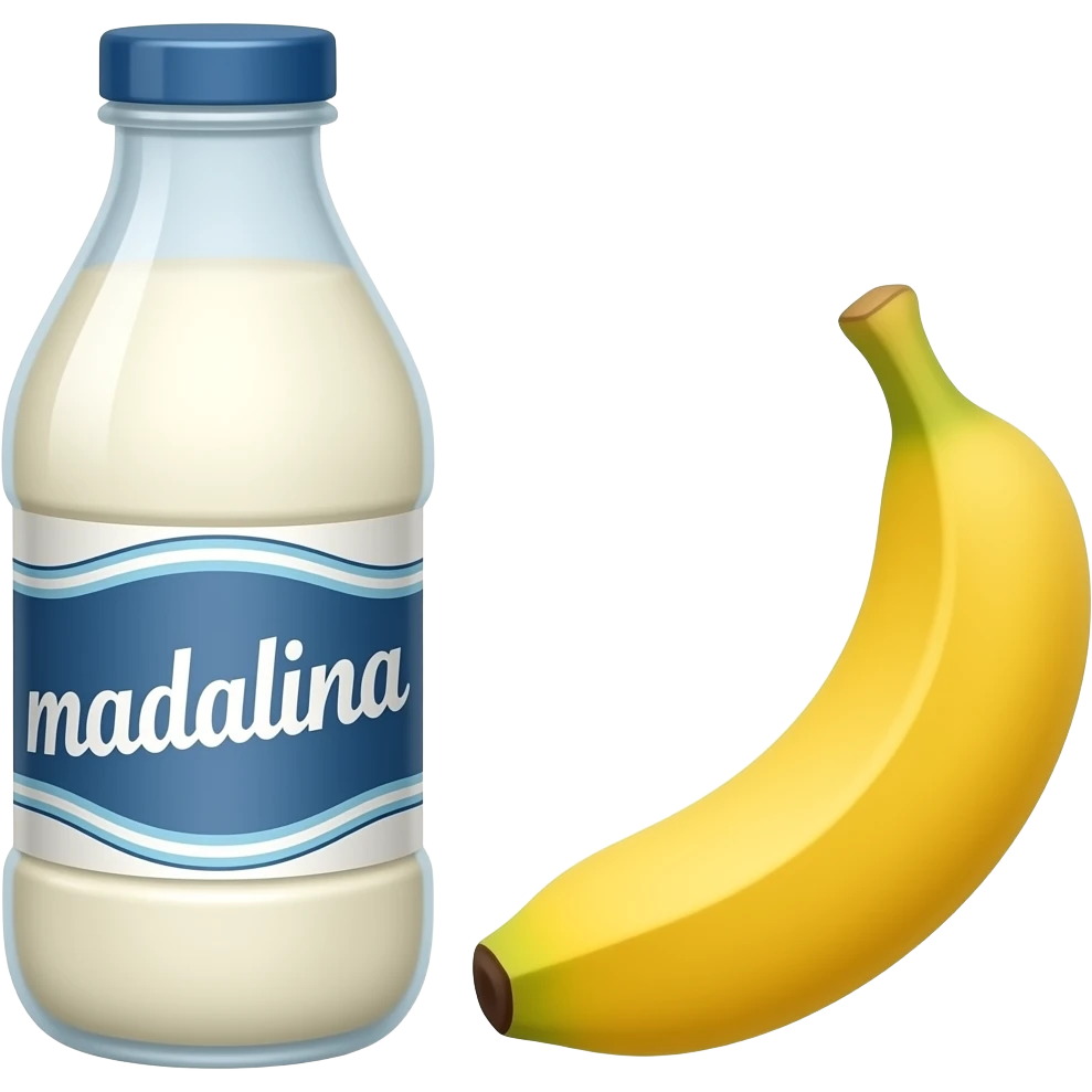 kefir bottle next to a banana and label that says "madalina" on the bottle emoji