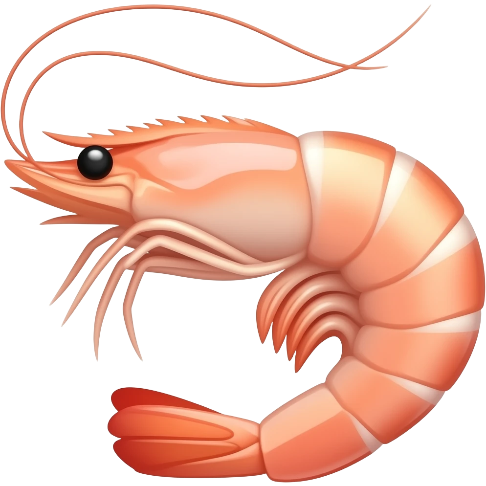 2D render iPhone emoji png of a detailed pink shrimp emoji