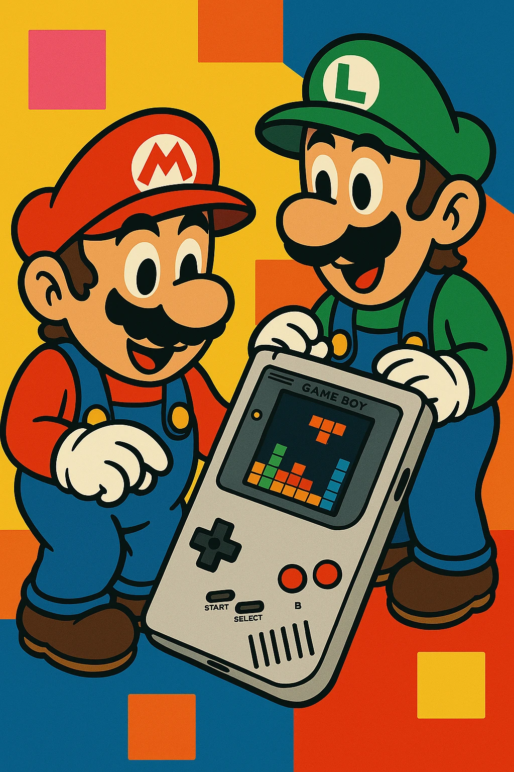 Replace the console with a Game Boy, maintaining the vibrant cartoon style. emoji