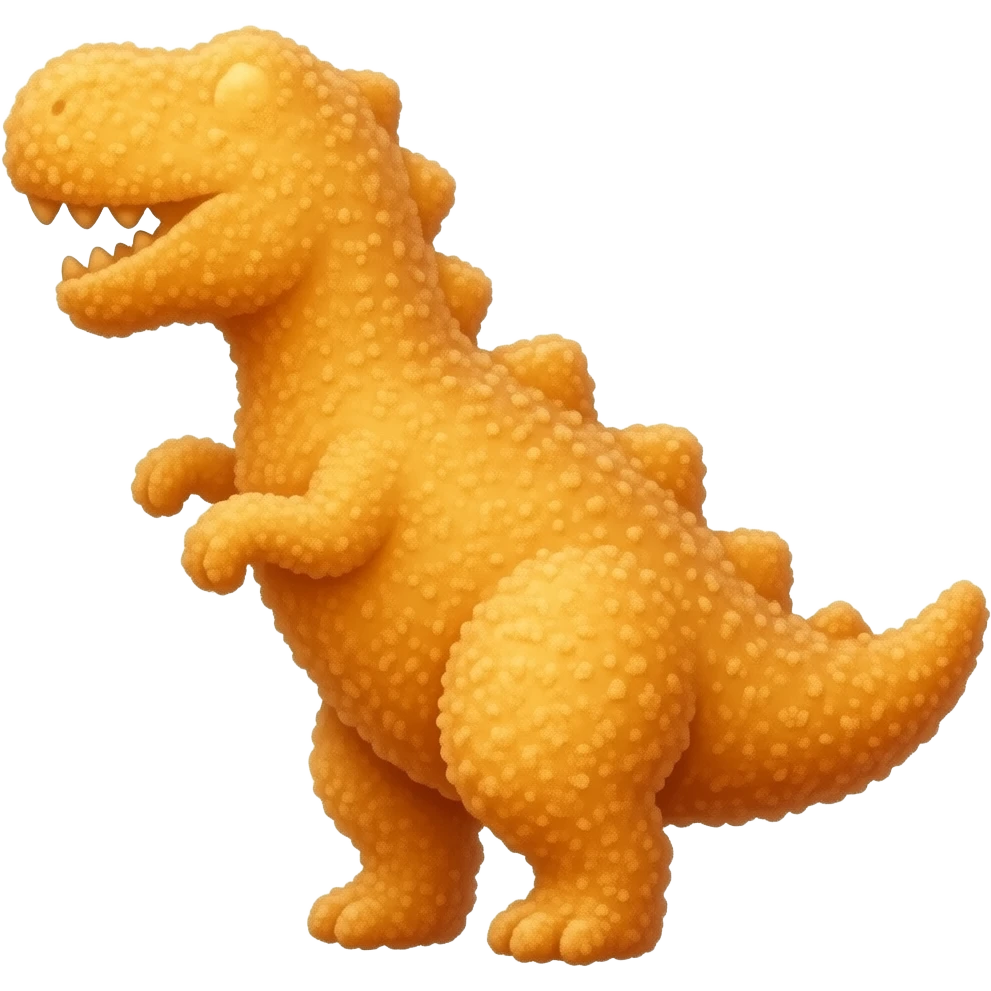 chicken nugget in the shape of a 2d silhouette of a dinosaur with a crispy crust emoji