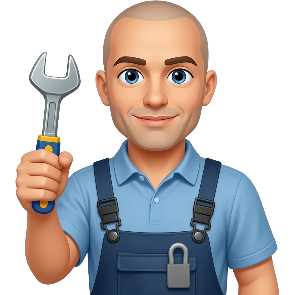 bald, facilities staff holding toolkit emoji