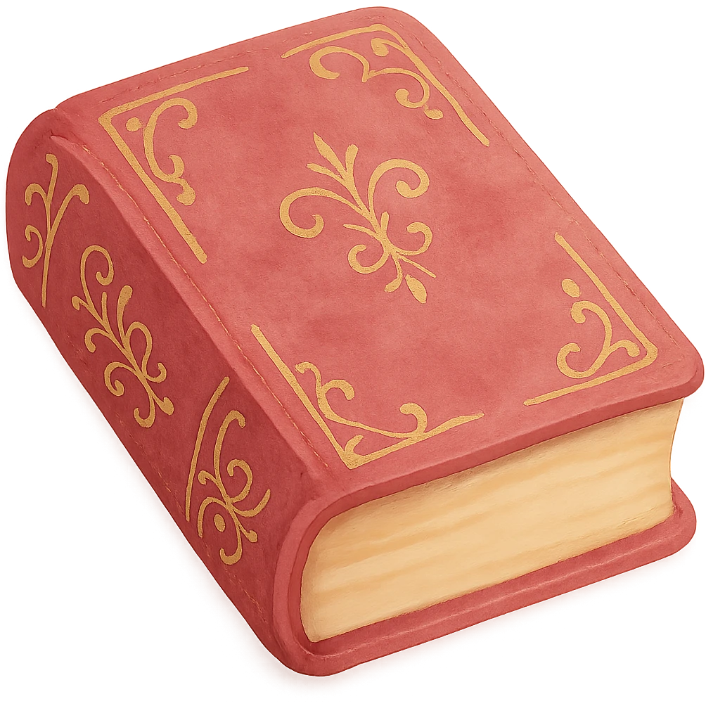 Add gold filigree details on the cover and spine of the deeper pink antique closed book, maintaining the dreamy painterly watercolor style with visible brushstrokes. Preserve the transparent background. emoji