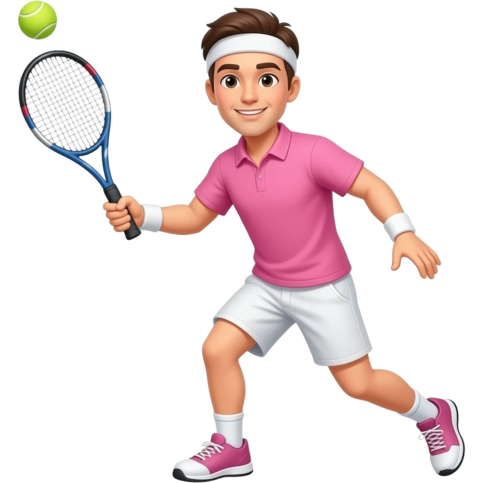 cartoon male tennis player wearing pink and playing tennis emoji