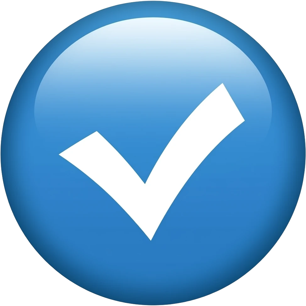 Centang putih, berbentuk bulat berwarna biru emoji