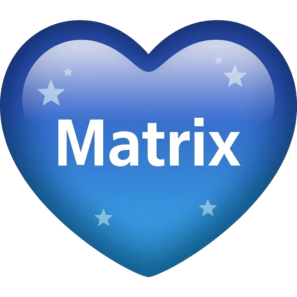 Heart shape. Dark blue at the top that fades slightly to a slightly lighter blue at the bottom. White stars. The word “Matrix” in the middle. emoji