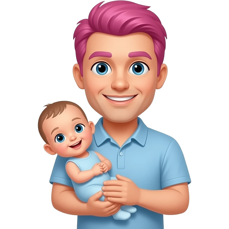 un homdre que tiene el pelo rosa y un bebe emoji