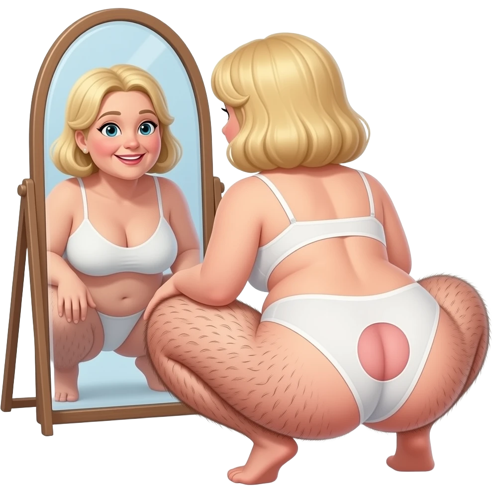 Grandma under wear  Thick voluptuous  extremely hairy buttocks cheeks blonde female spreading open  butt cheeks and observing looking back  hairy butthole wide open looking at it in mirror squatting with her big fuzzy buttocks emoji