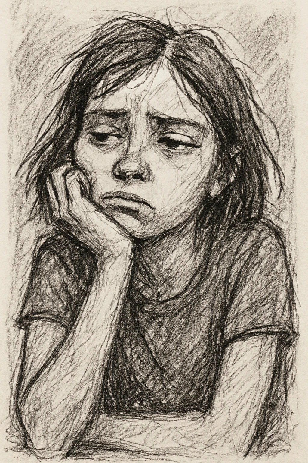 chica aburrida pensando, estilo boceto a lápiz, fondo blanco emoji