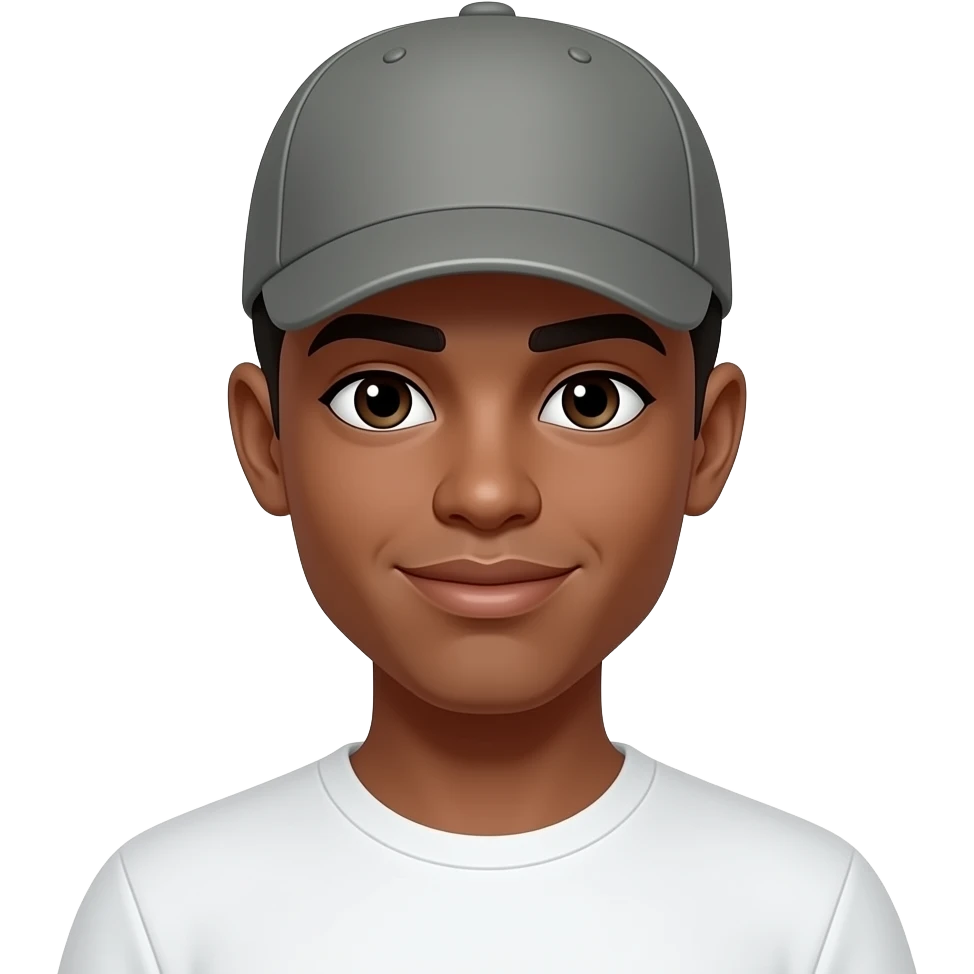 Moreno con gorra de visera militar gris y camisa blanca emoji
