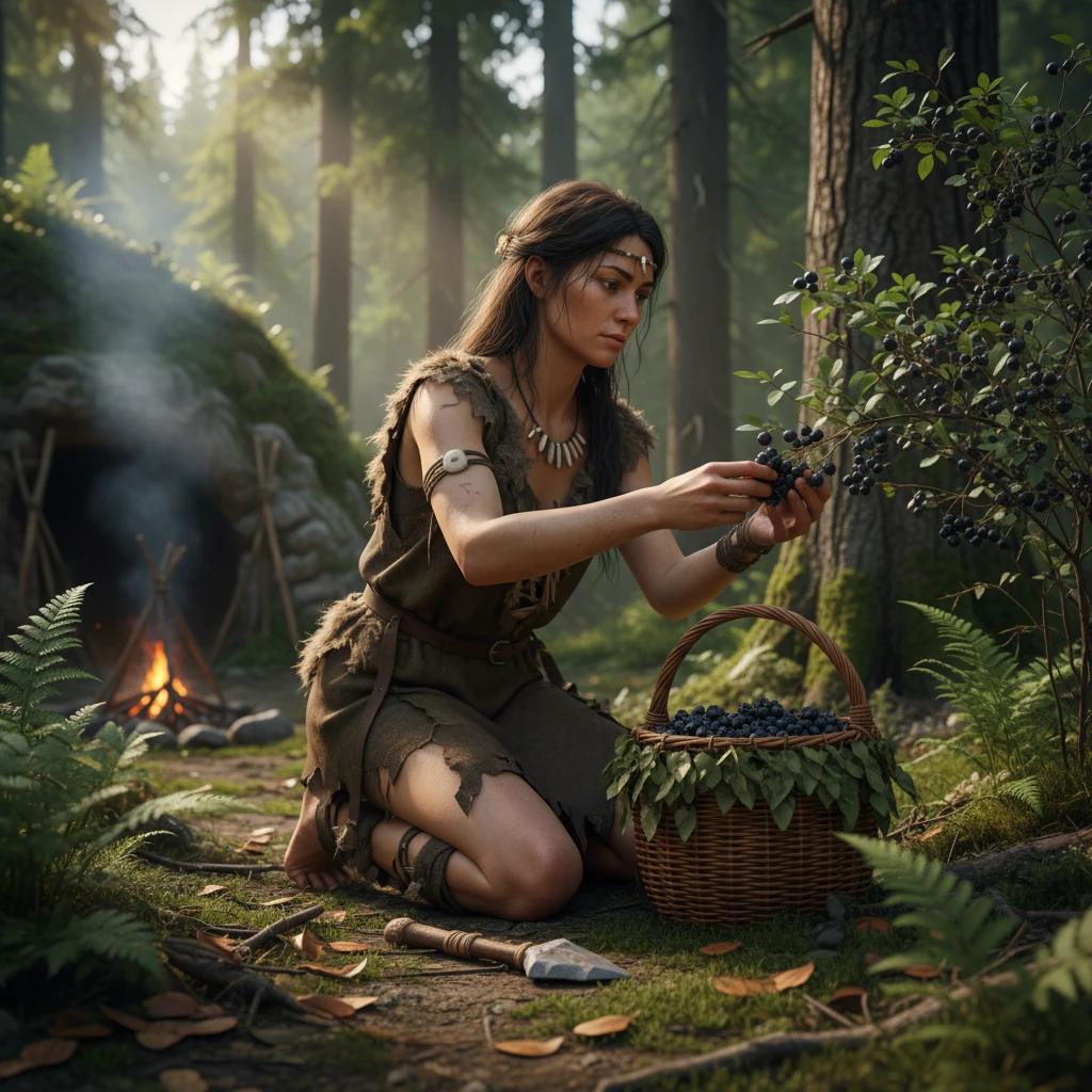 нарисуй первобытную женщину собирающую ягоды emoji