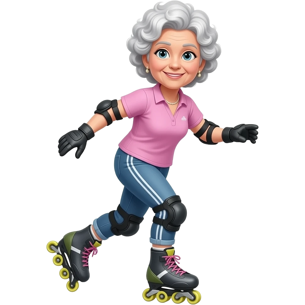 Older lady, curly hair, roller skating emoji