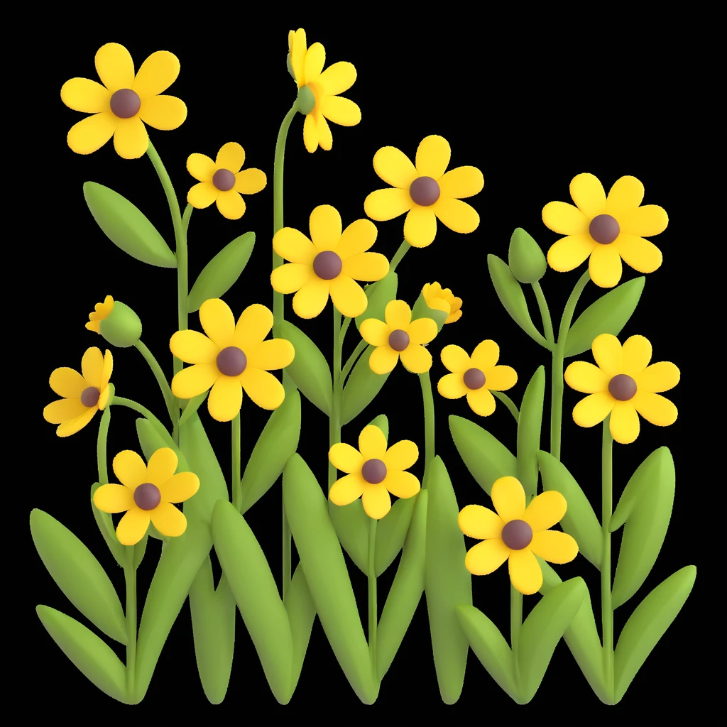 yellow wildflowers in 3D iOS style, volumetric, clean modern background, photo inspired emoji
