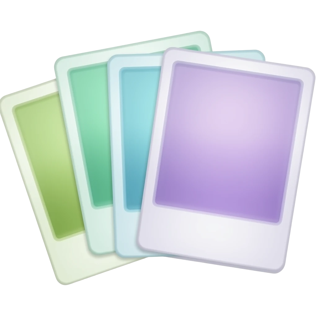green purple  Polaroid photos strip images  soft paster colour emoji