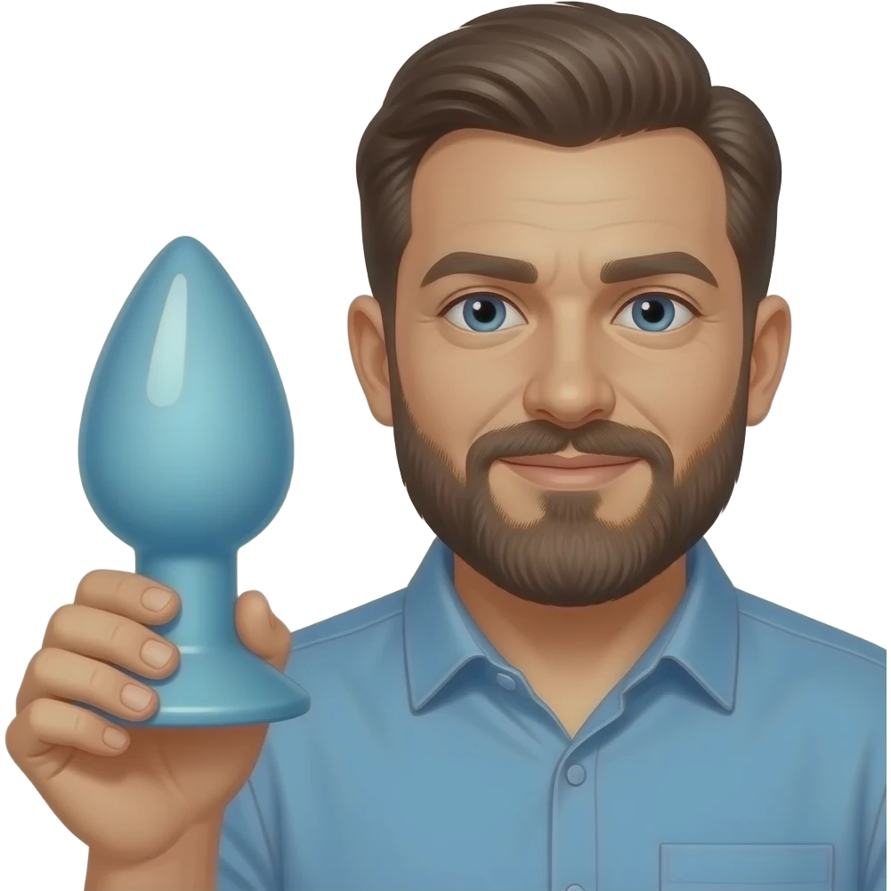 Bearded man holding a large anal plug emoji