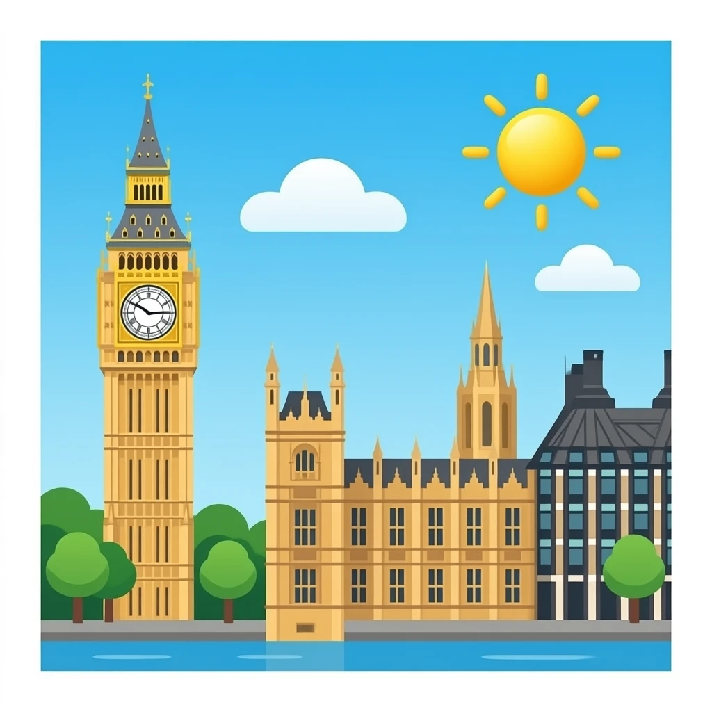 3D isometric premium emoji of Big Ben and London landmarks, realistic, smooth glossy textures, soft reflections, minimal background emoji