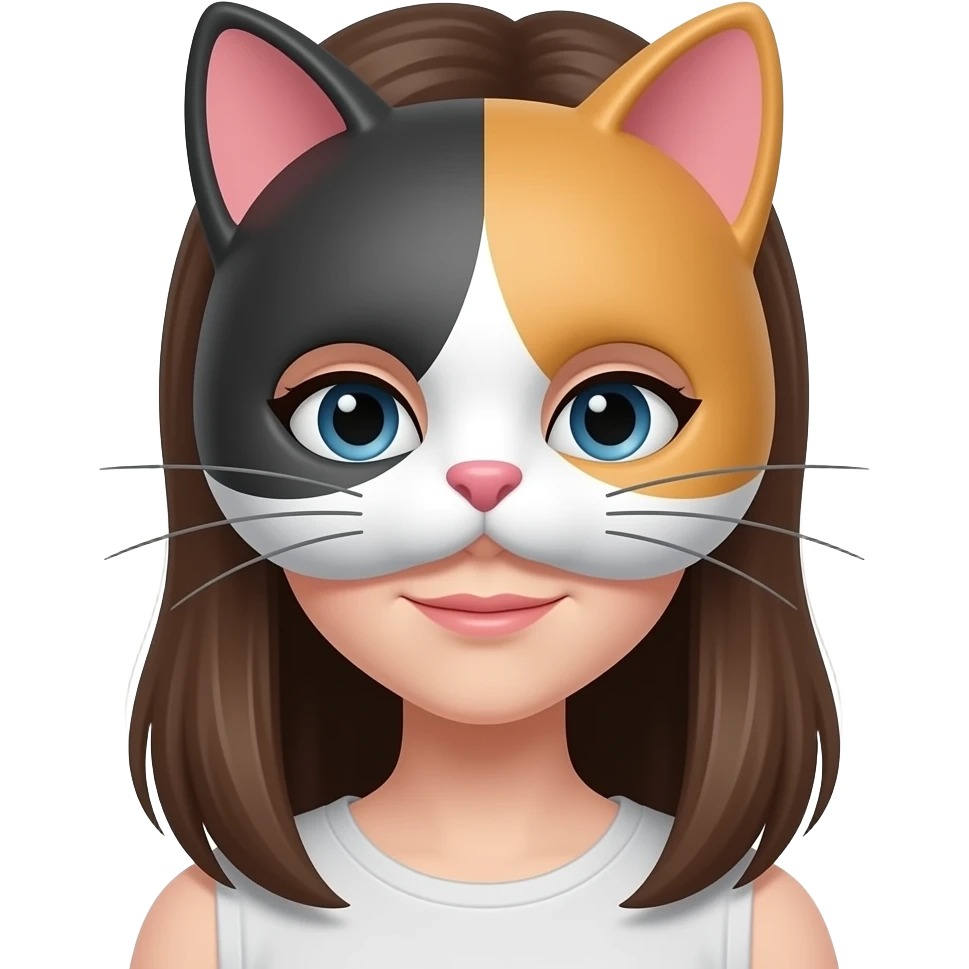 A goirl with a calico cat cat mask on her face emoji
