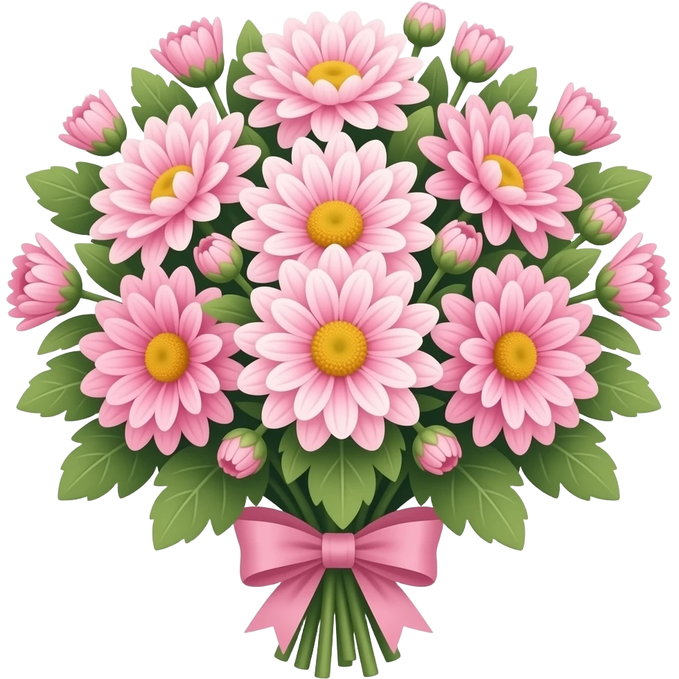 big bouquet Soft Pink Chrysanthemum, luxuriant, leaf, bud emoji