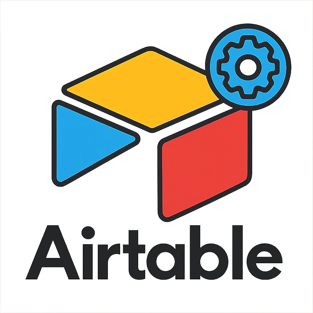 Airtable logo with a settings gear in the top right emoji
