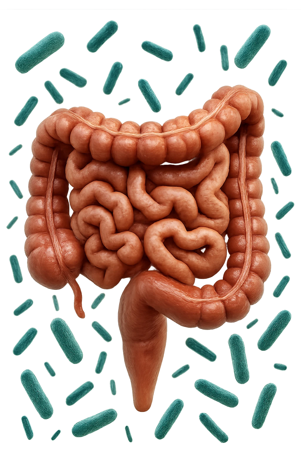 intestino umano con batteri intestinali intorno, iperrealistico 4k emoji