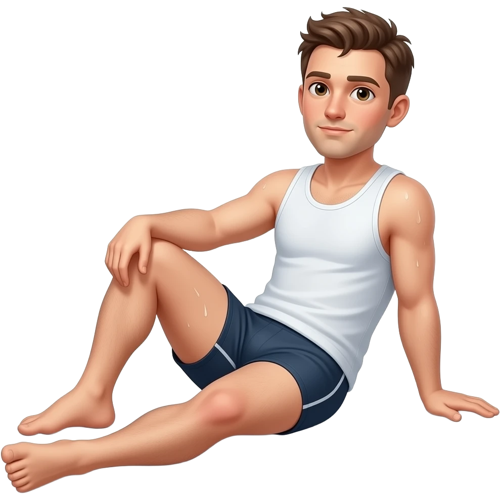 Erstelle ein etwas verschwitzten und ungepflegten Mann im tangtop und Unterhose faulenzen emoji