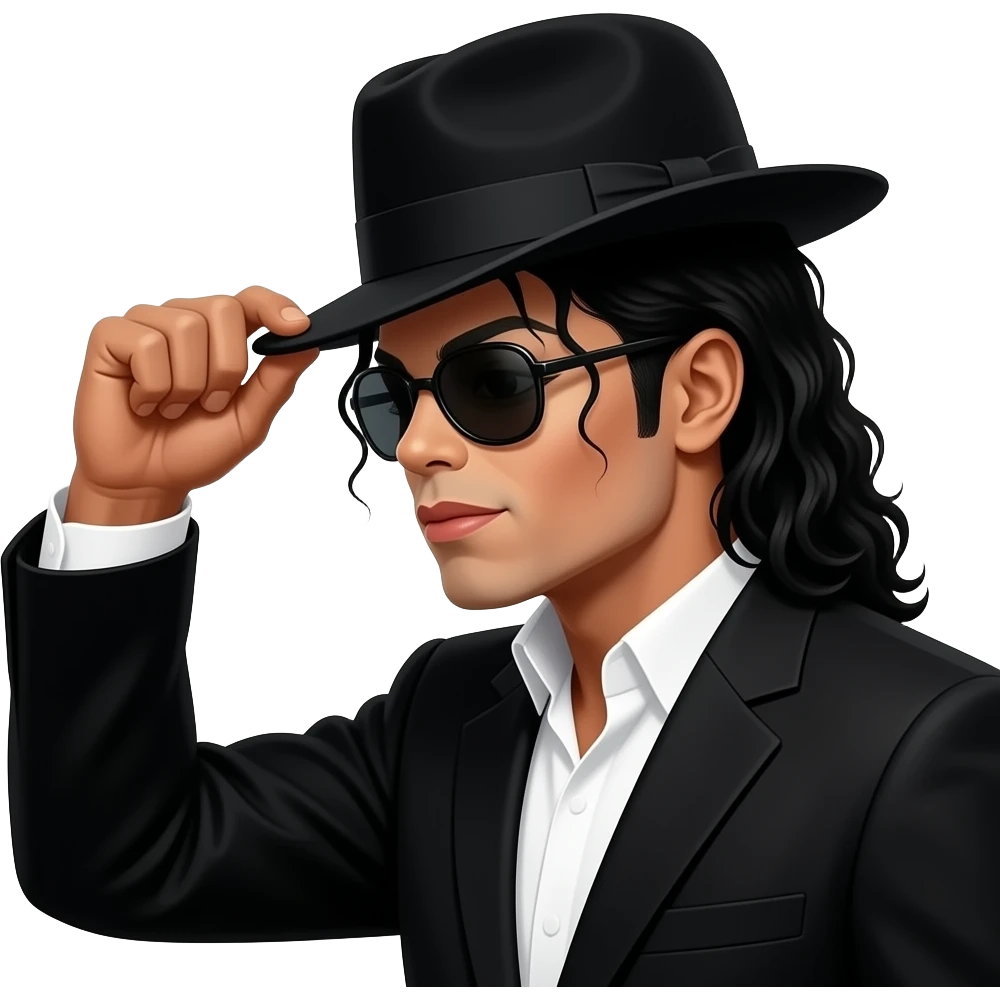 Michael jackson with his palm on top of his hat wearing shades side profile black suit emoji